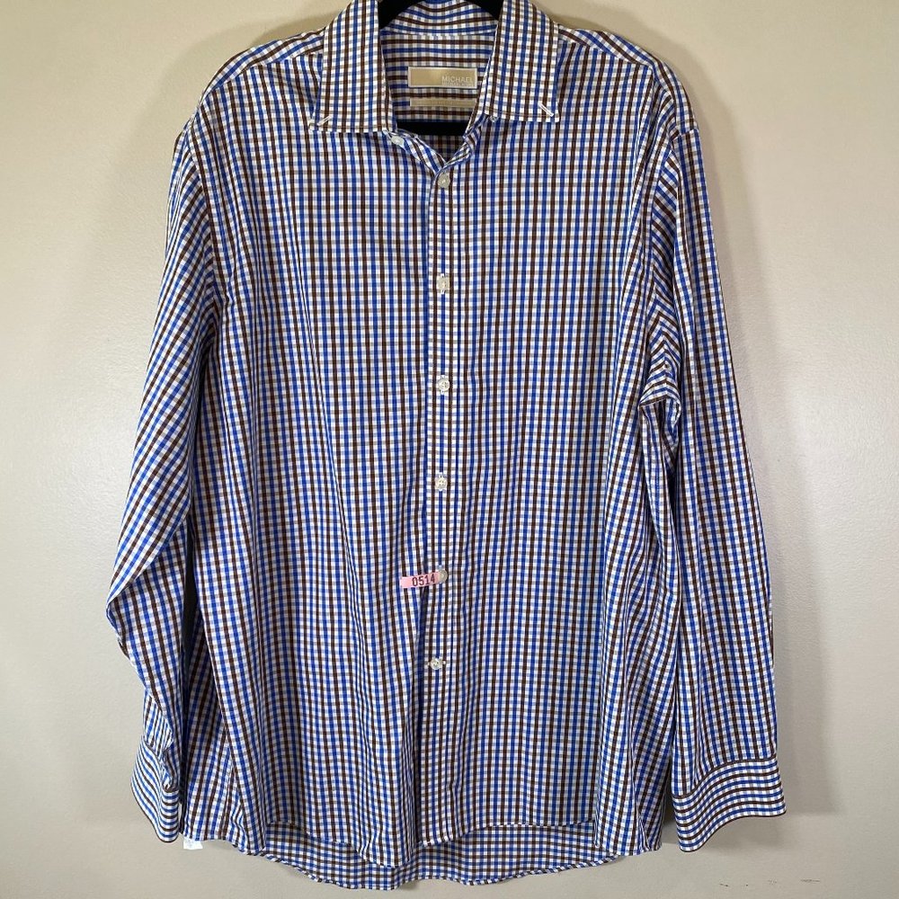 Michael Kors Mens Regular Fit Checkered Long Sleeve Button Down Shirt